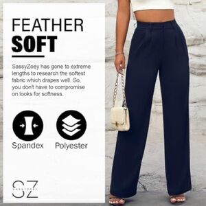 NWOT Women's Dress Pants Wide-Leg High Waisted Office Business Casual Navy Sz M